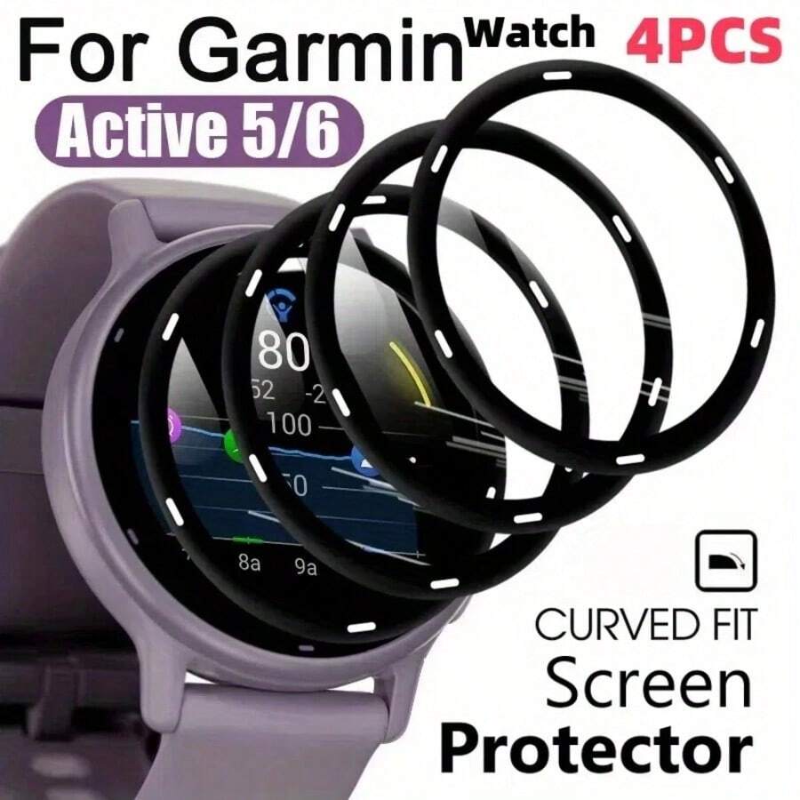 4片高清晰螢幕保護膜，適用於 Vivoactive5/Vivoactive6 Venue3 Venue3s Venu4 41mm/45mm，超清複合軟膜（非玻璃），曲面邊緣全覆蓋薄貼合，耐刮損，表面光滑觸控靈敏，適合戶外使用的智慧手錶膜