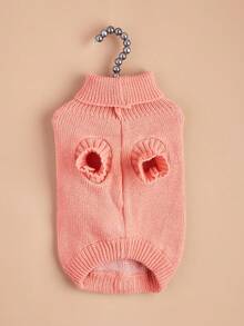 1pc Pet Sweater, Autumn/Winter Knitted Elastic Turn-Up Collar Design, Solid Color Cute Rabbit Pom Pom, For Small Dogs And Cats - Pink - View 6