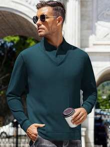 男士长袖条纹Polo衫，适合轻度商务旅行，秋冬季穿着 - 水鴨藍 - 查看 3