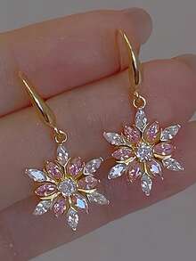 1 par de pendientes minimalistas y creativos con diseño de copo de nieve, regalo de Navidad elegante, joyería de aleación minimalista, hipoalergénica, ligera, duradera, fácil de usar, adecuada para uso diario, fiestas o como regalo - Multicolor - Ver 1