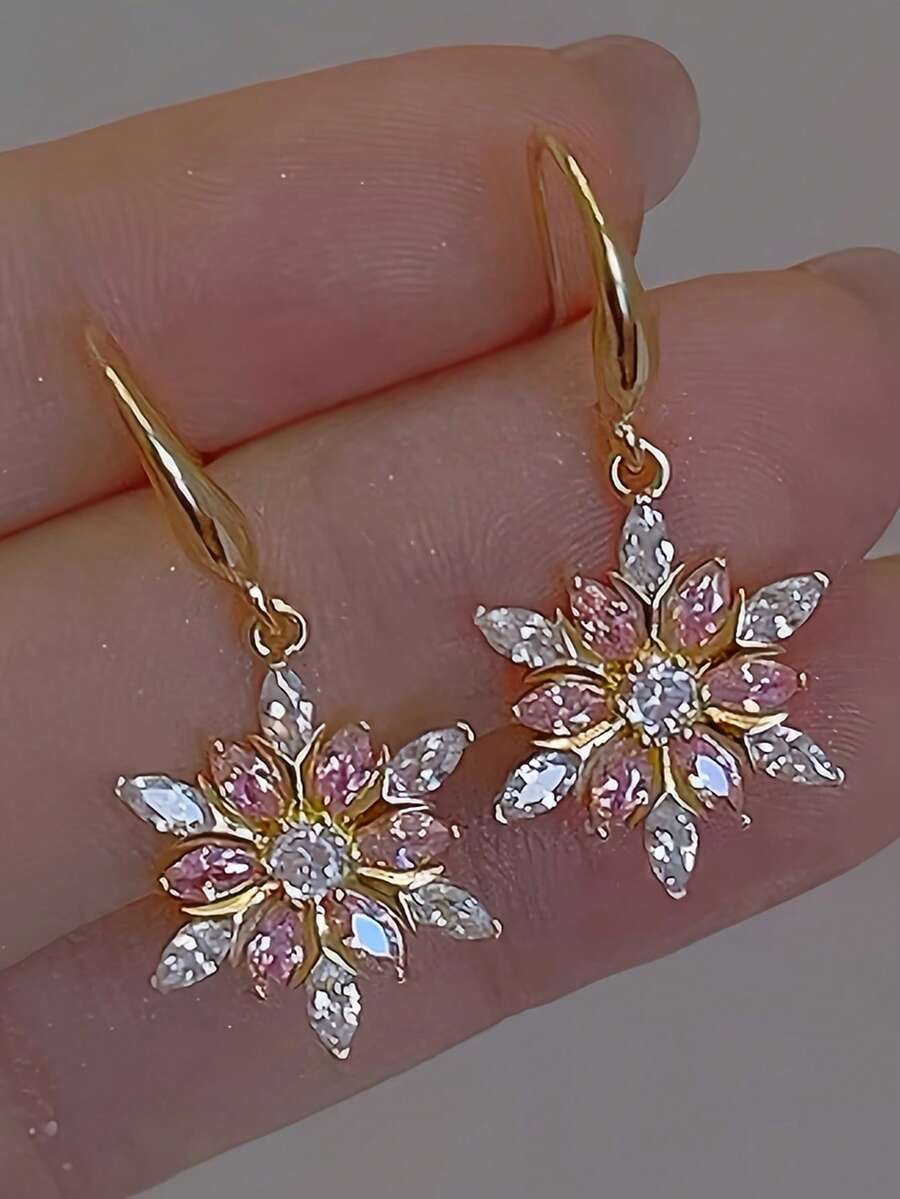 1 par de pendientes minimalistas y creativos con diseño de copo de nieve, regalo de Navidad elegante, joyería de aleación minimalista, hipoalergénica, ligera, duradera, fácil de usar, adecuada para uso diario, fiestas o como regalo - Multicolor - Ver 1