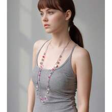 Noessla Layered Long Necklaces For Women Crystal Beaded Statement Necklace Sweater Silver Chain With Gifts Box Jewelry{Inchcolor_nameinch:InchHotpinkinch} - 亮粉紅色 - 查看 5