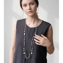 Noessla Layered Long Necklaces For Women Crystal Beaded Statement Necklace Sweater Silver Chain With Gifts Box Jewelry{Inchcolor_nameinch:InchPurpleinch} - 紫色 - 查看 5