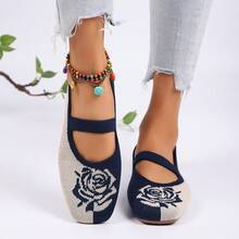 公主休闲春夏编织带方头玛丽珍平底鞋 - 米藍玫瑰色 - 查看 12