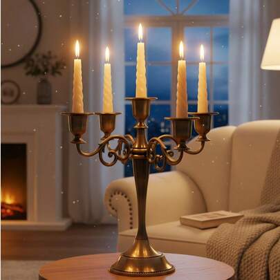 1件/套 波西米亚风锌合金五臂/三臂烛台装饰，金色复古俱乐部家居客厅节日浪漫氛围烛台，结婚纪念日浪漫氛围装饰，家居装饰，壁炉，圣诞派对，乔迁礼物，婚礼，餐厅，派对烛台