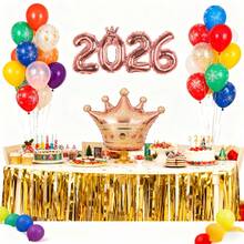1个金色银色皇冠2026数字铝箔气球，优雅的金色银色饰面，无需用电，经久耐用且易于充气，非常适合庆祝活动和主题活动、新年装饰、圣诞节和新年装饰、节日派对用品、圣诞装饰。 - 彩色 - 查看 6
