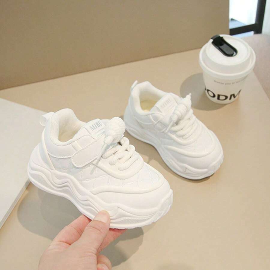 童鞋，女童运动鞋，新款春秋季男童厚底运动鞋，时尚女童运动鞋，软底幼儿休闲鞋 - 米色 - 查看 1