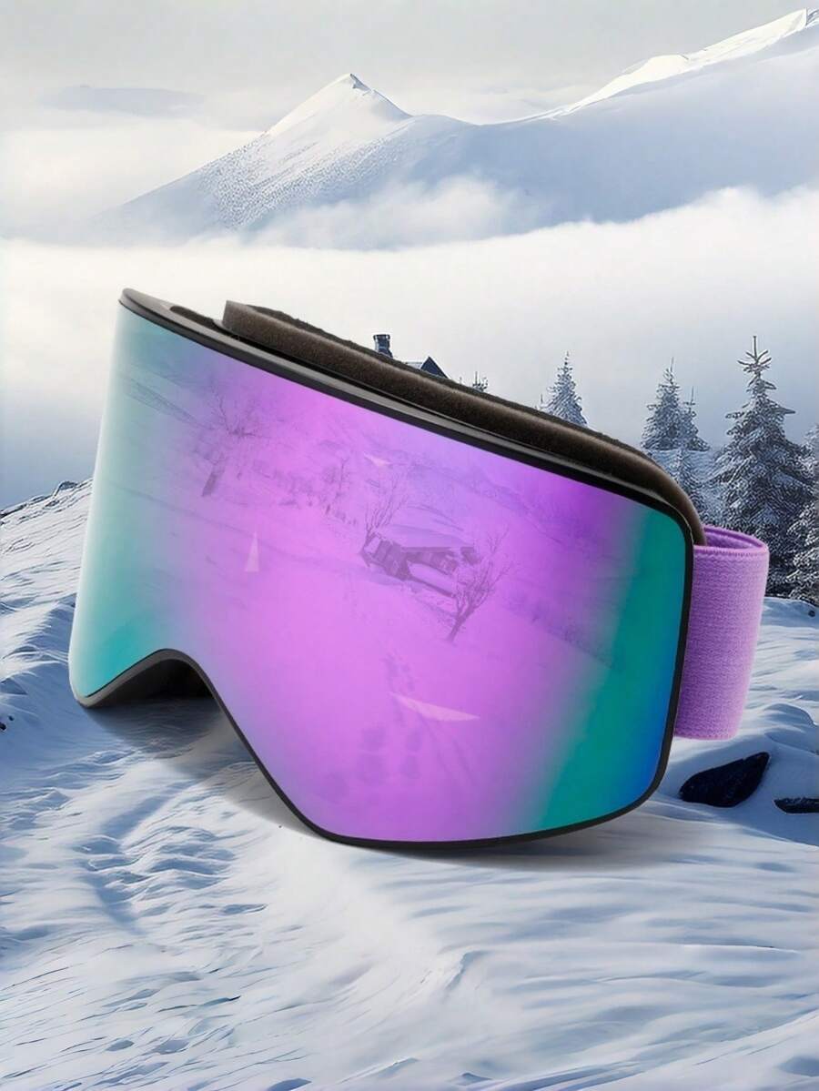 1副全新宽视野双层成人雪镜，夜视圆柱形宽视野雪镜，适用于登山、滑雪、滑雪装备、近视防护眼镜 - 彩色 - 查看 1