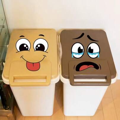 4pcs/Set Cartoon Face Stickers, Self-Adhesive, Suitable For Plastic Surfaces, Removable, Ideal For Home Decor, Can Be Used On Trash Cans, Walls, Bathrooms, Refrigerators, Glossy Surfaces, Fun Themed Decorations To Cover Unsightly Areas