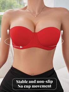 Hersunei Áo ngực Peach Girl màu đỏ bóng, có đệm mút và gọng, thoải mái và thoáng khí, nâng đỡ tốt, thiết kế có thể tháo rời, phù hợp để mặc hàng ngày. - Đỏ - Xem 3