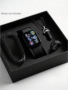 4/1pc Boys' Fashionable And Simple LED Heart-Shaped Digital Display Electronic Watch, Suitable For Boys To Wear, Equipped With Fashionable Bracelets, Necklaces, Rings And Sets, Suitable For Students, Very Suitable For Daily Life Such As School, Gatherings And Travel. Birthday Gift, Graduation Season, Christmas - The Perfect Gift For Boys(Box Not Included) - Multicolor - View 15