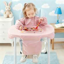 Babador de desmame, cobre totalmente a cadeira alta para criança, babador de manga comprida, confortável, lavável à máquina, babador infantil, verde e rosa, adequado para Halloween, véspera de Natal, Natal - Multicolorido - Ver 4