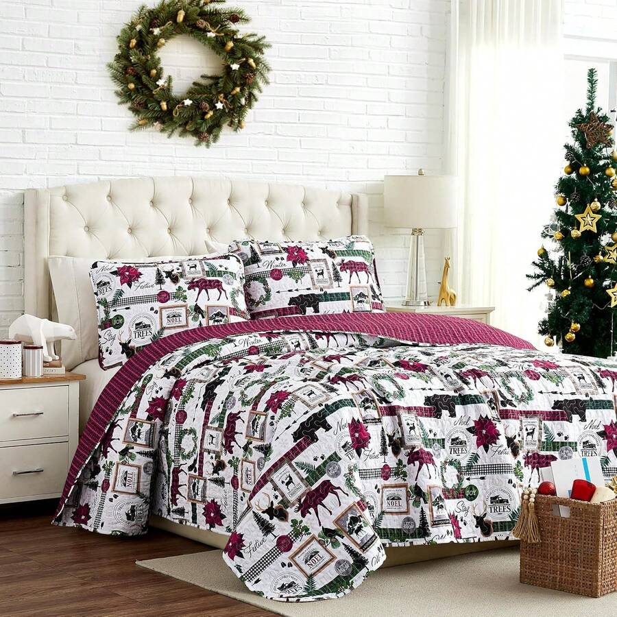 Full/Queen Quilt Bedding Set, Microfiber Quilts Queen Size, Coverlet, Stain & Pet Hair Resistant Bedding, Full Size Bedspread With 2 Pillow Shams, Bone, 2025 - 歡樂小鎮 - 查看 1