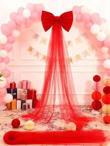 Christmas Red Bow Decor, Made Of Satin And Mesh, Suitable For Coordinating With Various Outfits, Scene Decoration, Multi-Purpose, Ideal For Christmas Decoration, Holiday Party Decor, Valentine's Day Decoration, Bridal Belt, Lolita Fashion Accessory - Red - View 7