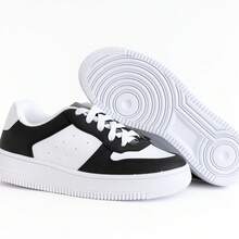 Tênis Casual Feminino Sola Reta Confortável Retrô Moda Estiloso Básico Skate - Preto - Visão 4