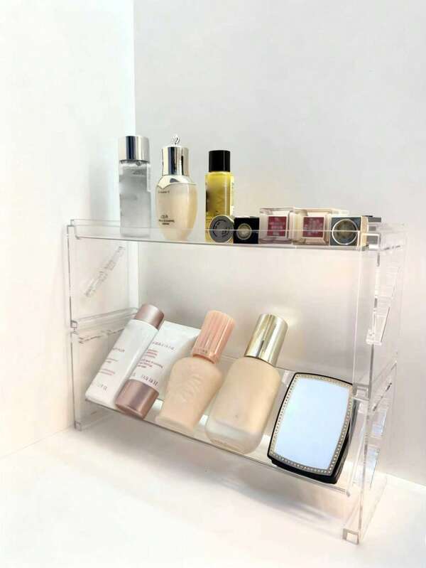 1pc/3pcs Stackable Transparent Acrylic Storage Box Makeup Organizer Display Rack For Lip Gloss, Powder Compact, Cosmetics