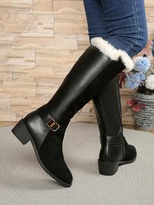 Women's Mid-Calf Boots, New Winter Plush Thickened Flat Non-Slip Short Boots - Black - View 6