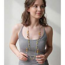 Noessla Layered Long Necklaces For Women Crystal Beaded Statement Necklace Sweater Silver Chain With Gifts Box Jewelry{Inchcolor_nameinch:InchYellowinch} - 黃色 - 查看 5