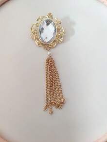 1pc Versatile European And American Style Brooch Pin - Golden Alloy Flower Design With Simulated Gemstone Chain Tassel, Can Be Used As A Brooch Or As A Tie Pin For Neckline Decoration,School - Multicolor - View 34