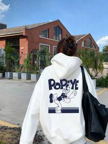 女士休闲宽松卡通印花卫衣，美式风格，白色，秋季款 - 白色 - 查看 1