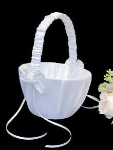 三件套婚礼配饰：白色缎面蕾丝蝴蝶结花篮+戒指枕+吊袜带，优雅装饰新娘和花童婚礼仪式 - 彩色 - 查看 18