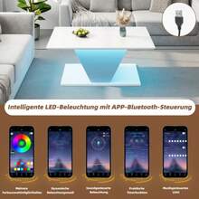 100*50*46cm Special Shape Coffee Table, Coffee Table With LED Lights, High Gloss Living Room Table, Sofa Table, Side Table, Suitable For Small Spaces, White, V-Shaped - White - View 4