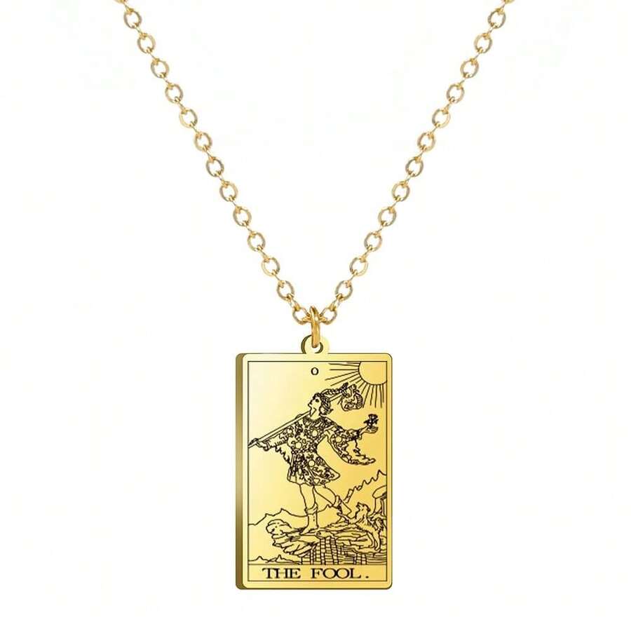 TEAMER Stainless Steel Tarot Cards Necklace Vintage Tarot Jewelry Good Luck Amulet Pendants For Women{Inchcolor_nameinch:InchGold-THEFOOLinch} - 黃金-THEFOOL - 查看 1