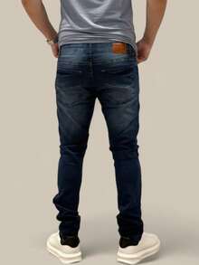 Men's Slim Fit Premium Denim Jeans With Elastane Lycra - 蔚藍午夜 - 查看 5