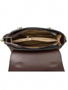 Dedoo Retro Minimalist Printed Crossbody Bag With Adjustable PU Shoulder Strap And Flap Closure - Brown - View 7