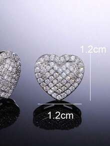 1pair Fashionable Heart Shaped  Stone Stud Earrings, Minimalist Design, Suitable Festivals, Parties, Bestie Gifts, Formal Dress Accessories Or Daily Wear - Bạc - Xem 5