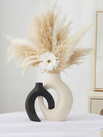 1个/2个创意镂空花瓶，简约水培花卉用具家居装饰豪华套装，ins风家居装饰，简约侘寂风格镂空花瓶，圆形现代花瓶，北欧简约书架装饰，甜甜圈波西米亚美学花瓶，适合时尚家居客厅玄关咖啡桌装饰