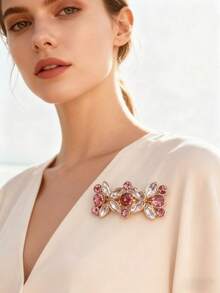 1 pièce Broche en alliage de zinc élégante et brillante pour femmes, à porter au quotidien et pour les fêtes - Rose orangé - Voir 5