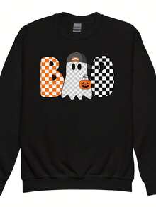 Boys Boo Sweatshirt Youth Halloween Crewneck, Ghost With Ball Cap - 款式3 - 查看 1