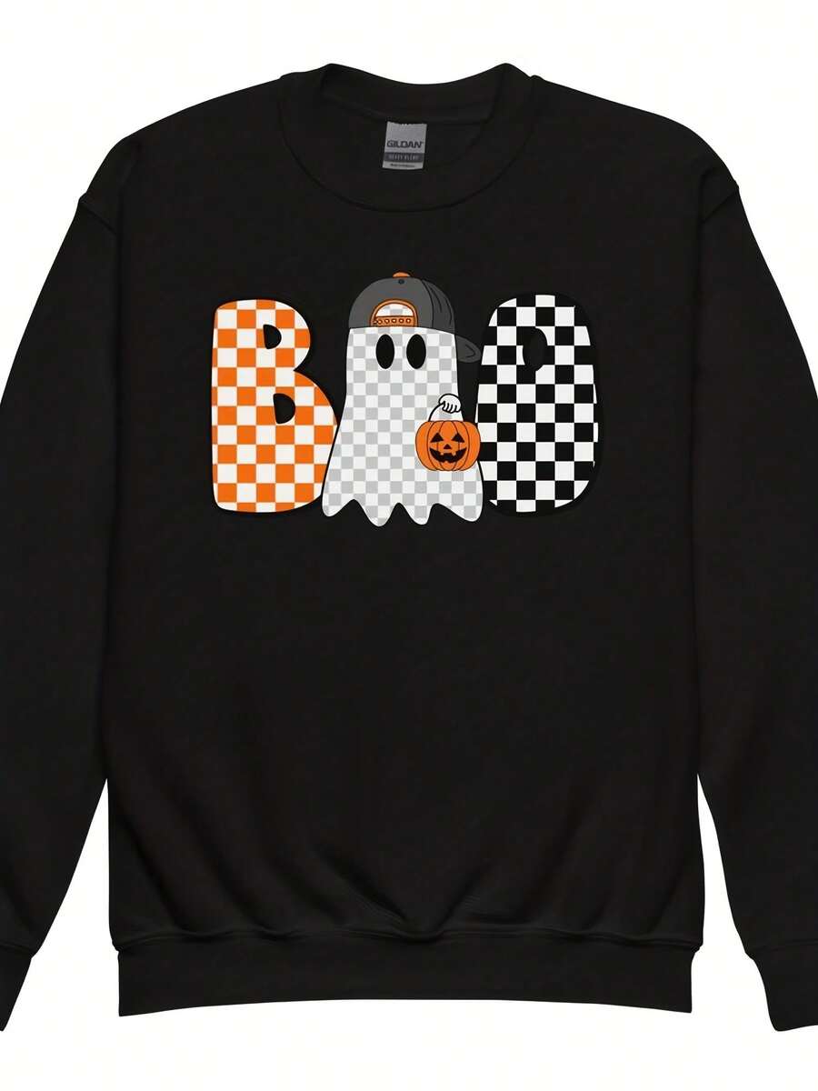 Boys Boo Sweatshirt Youth Halloween Crewneck, Ghost With Ball Cap - 款式3 - 查看 1