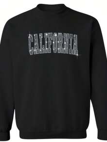 California Bling Sweatshirt, City Bling, Black On Black Holographic Sequins Sweater, Glitter Collegiate Style, Game Sweatshirt, Perfect Gift - 款式2 - 查看 1