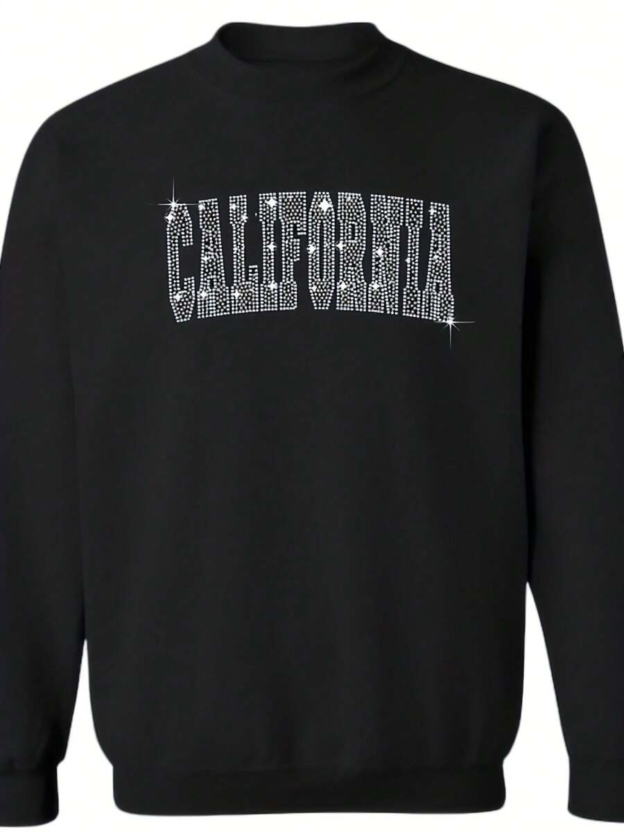 California Bling Sweatshirt, City Bling, Black On Black Holographic Sequins Sweater, Glitter Collegiate Style, Game Sweatshirt, Perfect Gift - 款式2 - 查看 1