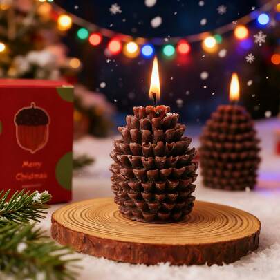 قطعة واحدة من شمعة صنوبر ثلاثية الأبعاد لخلق أجواء عيد الميلاد، إكسسوارات وترتيب إبداعي لديكور المنزل، زينة عطرية، ديكورات عيد الميلاد، هدايا عيد الميلاد