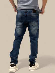 Men's Slim Fit Premium Denim Jeans With Elastane Lycra - 卡普里藍 - 查看 3