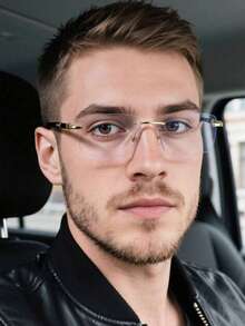 1 Pair Of Square Frameless Photochromic Glasses: Transparent And Stylish, Suitable For Both Men And Women. Perfect For Street Style, Back-To-School, Reading, Or As A Fashion Accessory. Fits All Face Shapes. - A - 查看 2