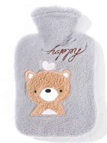 1pc Cartoon Plush Covered Large Warm Water Bottle, Cute Student Fleece Filled Hot Water Bag For Winter - Multicolor - View 8