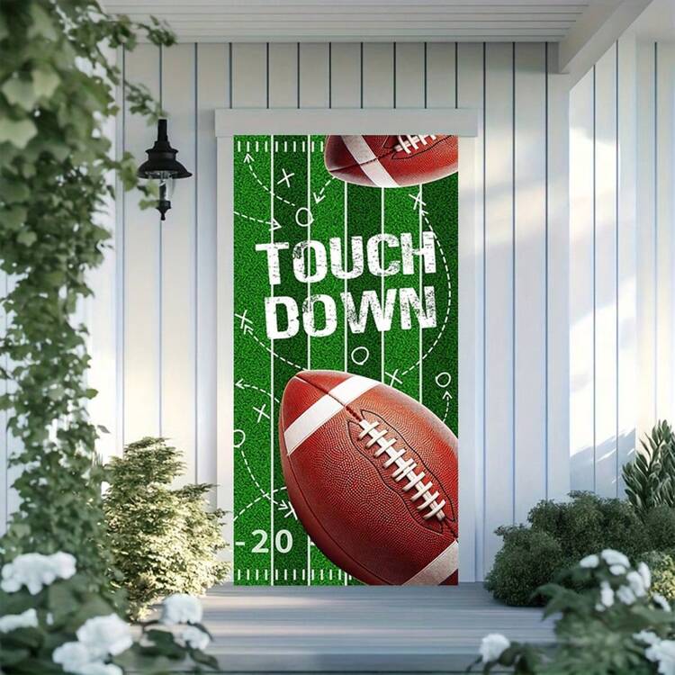 1件绿色足球主题派对门帘装饰，尺寸35.4*70.8英寸，耐用涤纶材质，足球门横幅，比赛日装饰，室内外派对主题悬挂横幅，派对装饰，前门装饰，拍照道具 - 彩色 - 查看 8