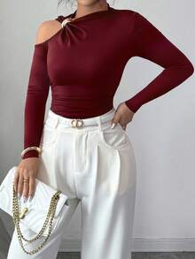 Áo thun cỡ lớn thời trang thiết kế trễ vai, ôm dáng, tôn dáng, thích hợp mặc thường ngày mùa xuân. - Màu Đỏ Sâu - Xem 5