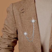 Silver Rhinestone Star Brooch For Women, Crystal Snowflake Brooch Lapel Pins Fashion Broach Pin Dress Suit Accessories With Tassel Chain Clothing Clip Broach For Women Men{Inchcolor_nameinch:InchSilverinch} - Silver - 查看 8