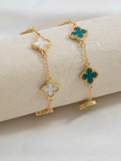 2 Pieces Fashion Classic Style Black, White, Green, Red Lucky Clover Clover Bracelet Set