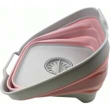 TFKI 10L 2.64 Gallon Collapsible Dishpan With Draining Plug - Foldable Washing Basin - Portable Dish Washing Tub - Space Saving Kitchen Storage Tray (Grey/Pale Pink) - 灰色淺粉紅色 - 查看 3