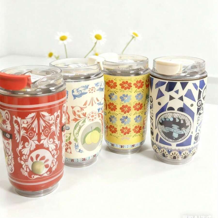 كوب عازل محمول جديد وجميل، زجاجة مياه عازلة فراغية من الفولاذ المقاوم للصدأ 304 مانعة للتسرب، كوب حراري للمكتب والسفر والتخييم، هدية مثالية للترطيب - متعدد الألوان - مشاهدة 1