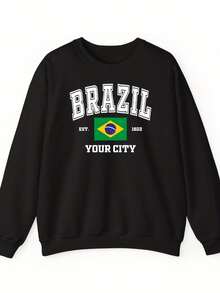 Brazil Flag T-Shirt Hoodie Sweatshirt, Custom Rio De Janeiro São Paulo Bília Shirt, Personalized Brazilian Pride Gift, Vintage Travel Tee - 款式6 - 查看 1