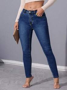 Stretchy Skinny Jeans, Suitable For Everyday Outings, Home, And Casual Occasions - Dark Wash - View 5