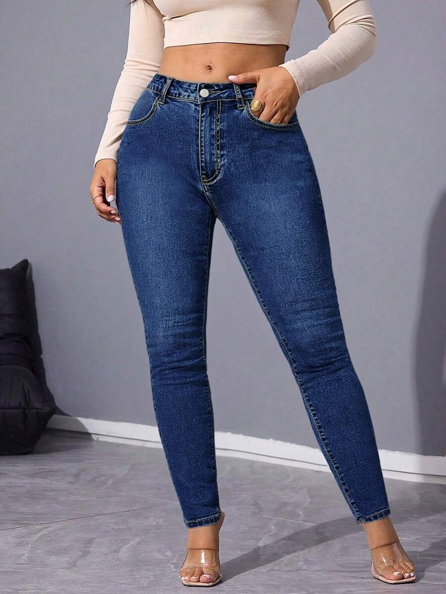 Stretchy Skinny Jeans, Suitable For Everyday Outings, Home, And Casual Occasions - Dark Wash - View 1