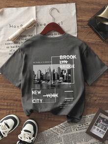 Áo thun nữ cổ tròn tay ngắn màu trắng in chữ thành phố New York thời trang đơn giản, dễ mặc, thời trang và đa năng - Màu xám đen - Xem 14